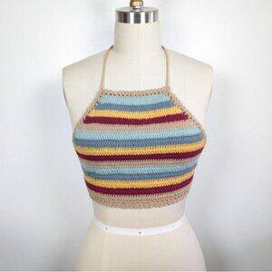 Y2K Crochet Halter Top Small Backless Boho Festival‎ Rave Party Hippie Retro 90s